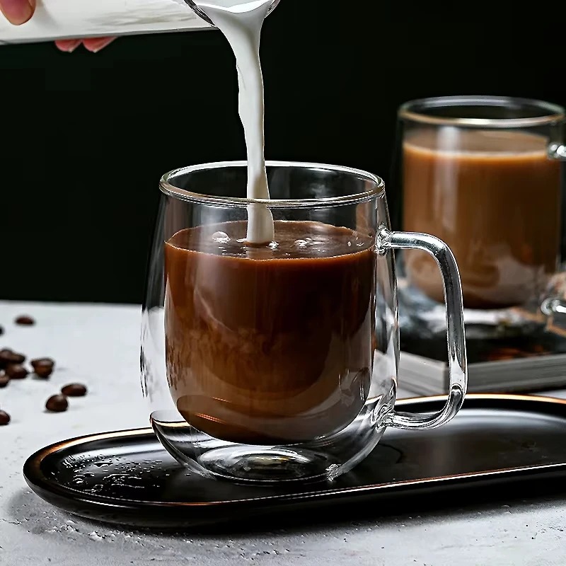 Double Wall Mug - Двустенная стеклянная кружка с ручкой, термостойкая,