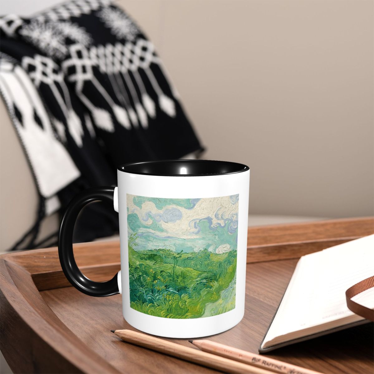 Coffee Tea Van - Кружка с изображением зеленых пшеничных полей,