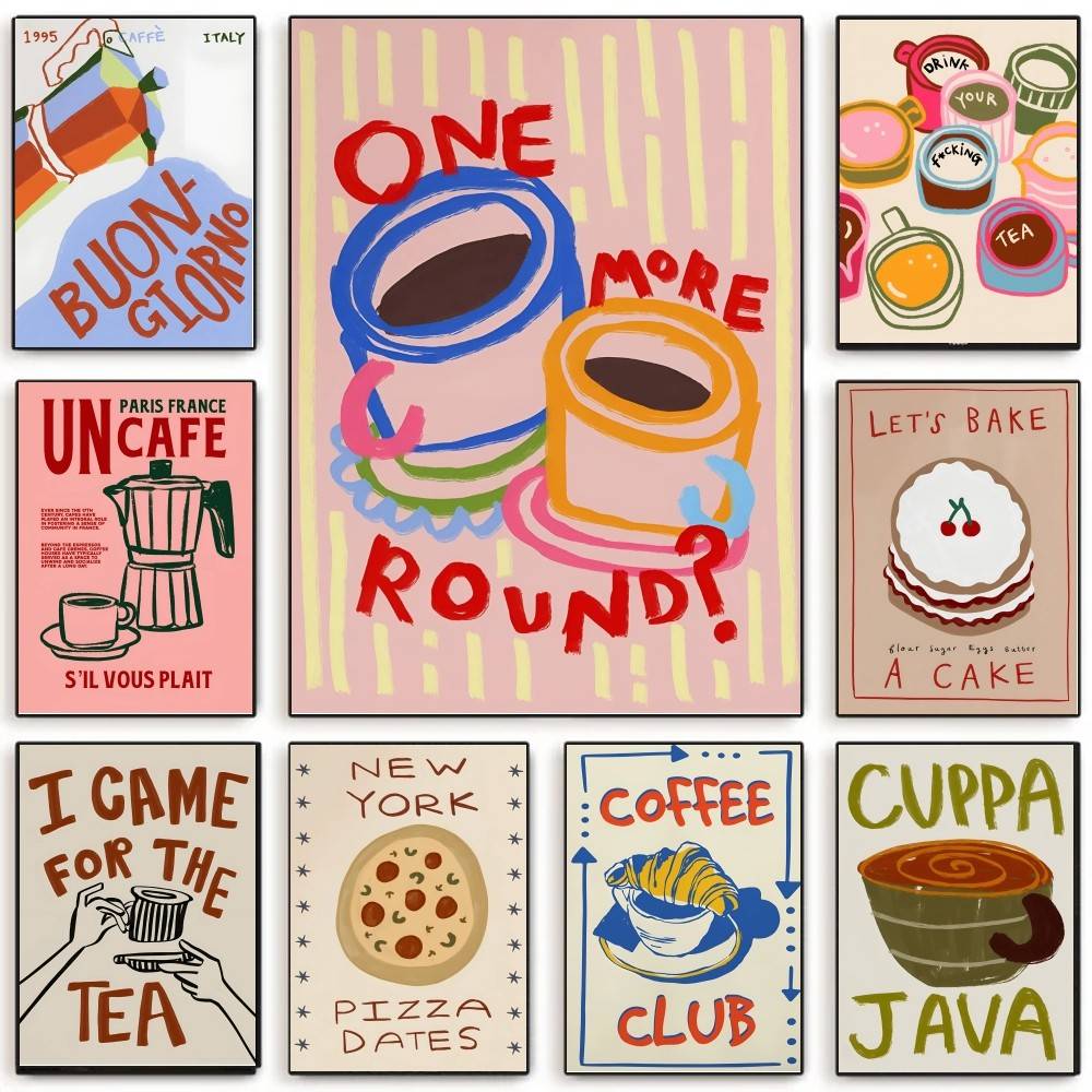 Wallpaper Coffee And Tea - Постер с изображением цветных круассанов для